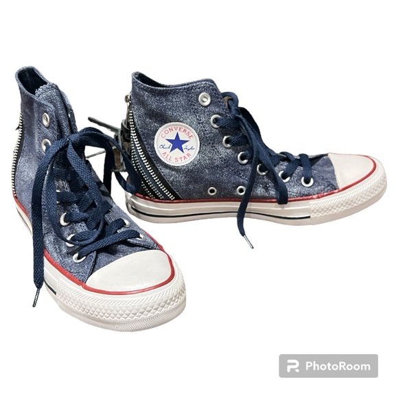 Converse women’s Chuck Taylor All Star Triple Zip High Top sneakers 6 NEW navy - Picture 2 of 6